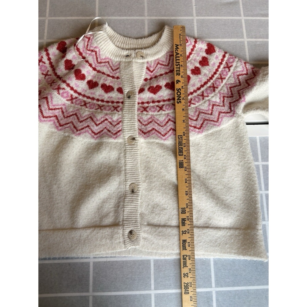 XS Heart‎ Fairlsle Sweetheart Neckline Dainty Feminine Coquette Sweater Cardigan - Picture 5 of 6